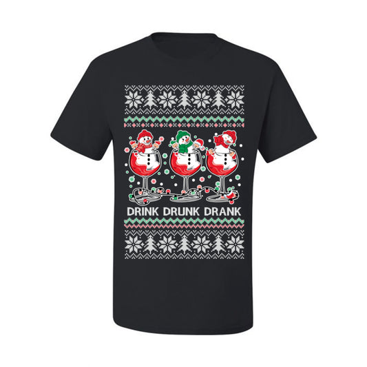 Drink Drank Drunk Funny Snowman, Funny Cocktail Wine Beer Alcohol Candy Cane Mixed Drinks Bar Crawl, Ugly Christmas Sweater Ugly Christmas Men's T-Shirt