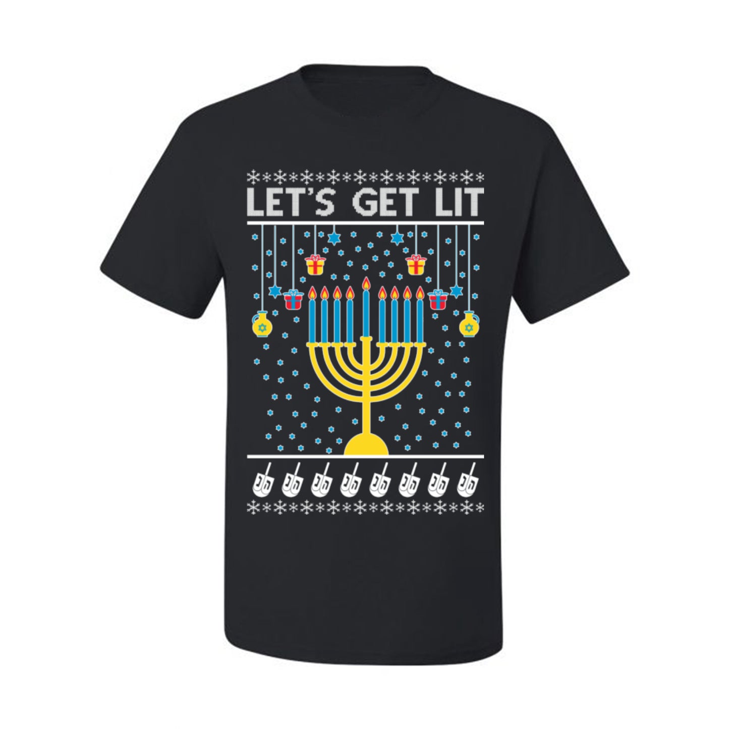 Let's Get Lit, Funny Chanukah Menorah Winter Jewish Holidays, Hanukkah Ugly Christmas Sweater Ugly Christmas Men's T-Shirt