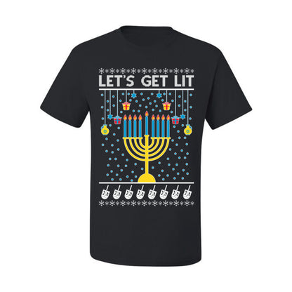 Let's Get Lit, Funny Chanukah Menorah Winter Jewish Holidays, Hanukkah Ugly Christmas Sweater Ugly Christmas Men's T-Shirt