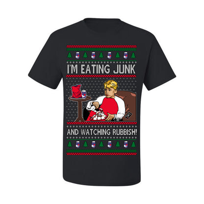 I'm Eating Junk and Watching Rubbish, Classic 90s Xmas Kevin Movie Ice Cream Soda Alone Movies, Ugly Christmas Sweater Ugly Christmas Men's T-Shirt