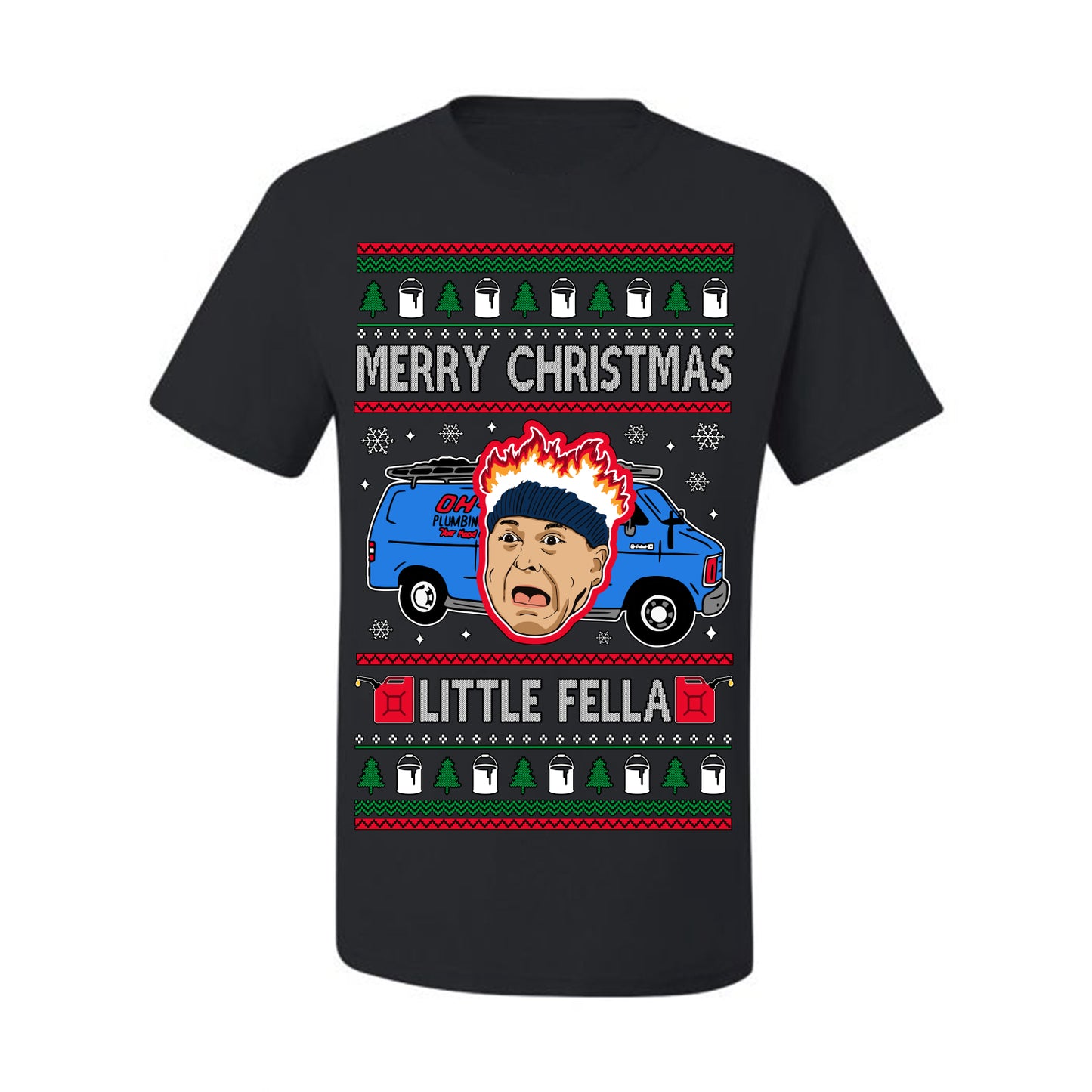 Merry Christmas Little Fella, Classic Funny 90s Harry Kevin Fire Plumbing Van Bandits, Movie Quote Ugly Christmas Sweater Ugly Christmas Men's T-Shirt