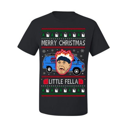 Merry Christmas Little Fella, Classic Funny 90s Harry Kevin Fire Plumbing Van Bandits, Movie Quote Ugly Christmas Sweater Ugly Christmas Men's T-Shirt