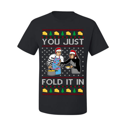 You Just Fold It In, Funny Cooking Enchilada Moira David Schitt's TV Show Sitcom Santa Hat, Ugly Christmas Sweater Ugly Christmas Men's T-Shirt