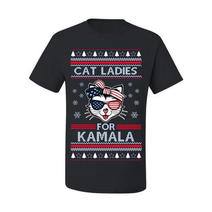 Cat Ladies for Kamala USA Glasses, Harris Tim Walz 2024 Cute USA Glasses Bow, Ugly Christmas Sweater Crewneck Sweatshirt Ugly Christmas Men's T-Shirt
