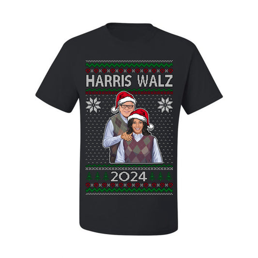 Kamala Harris Tim Walz 2024 Classic Movie Poster, Democrat Political Xmas Ugly Christmas Sweater Crewneck Sweatshirt Ugly Christmas Men's T-Shirt