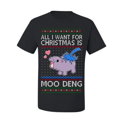 All I Want for Christmas is Moo Deng, Cute Pygmy Hippo Meme Viral Zoo Animal Y2K Era Funny Memes, Ugly Christmas Sweater Ugly Christmas Men's T-Shirt