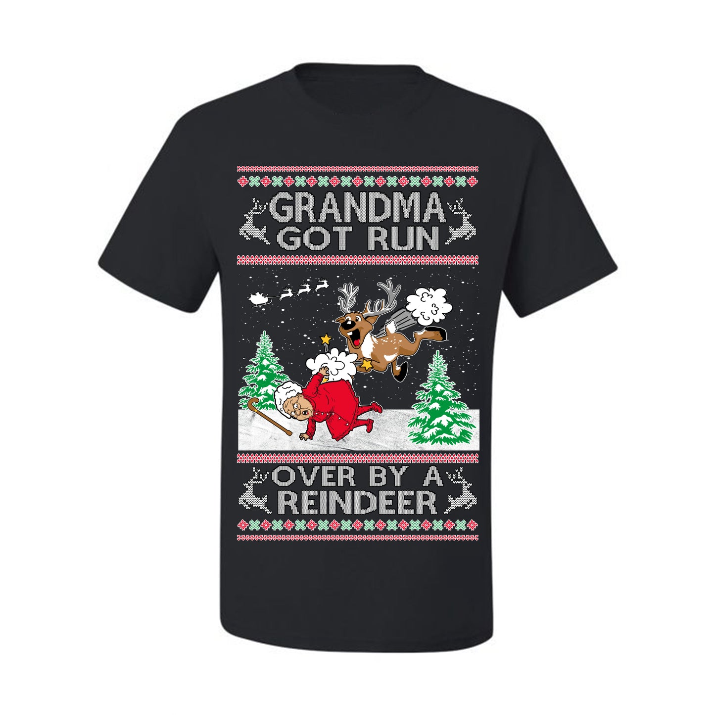 Grandma Got Run Over by a Reindeer, Funny Animated Design Rein Deer Kids TV Song Movie, Ugly Christmas Sweater Ugly Christmas Men's T-Shirt