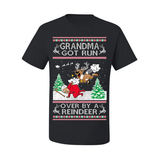 Grandma Got Run Over by a Reindeer, Funny Animated Design Rein Deer Kids TV Song Movie, Ugly Christmas Sweater Ugly Christmas Men's T-Shirt