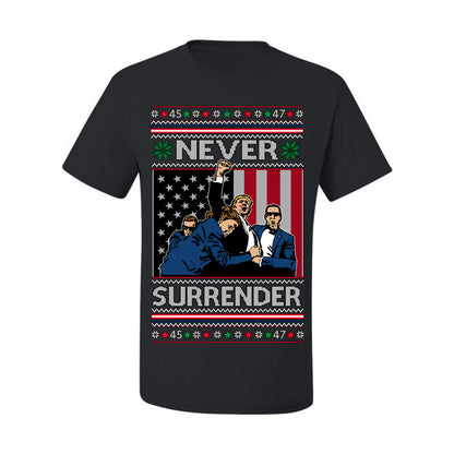 Never Surrender, Pro Donald Trump Fight Fight Fight Fist Pump 2024 Butler PA Rally Shot, Ugly Christmas Sweater Ugly Christmas Men's T-Shirt