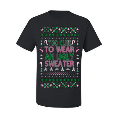 Too Cute to Wear an Ugly Sweater, Funny Classic Pink Candy Cane Reindeer Cute Diva Girl Xmas, Ugly Christmas Sweater Ugly Christmas Men's T-Shirt