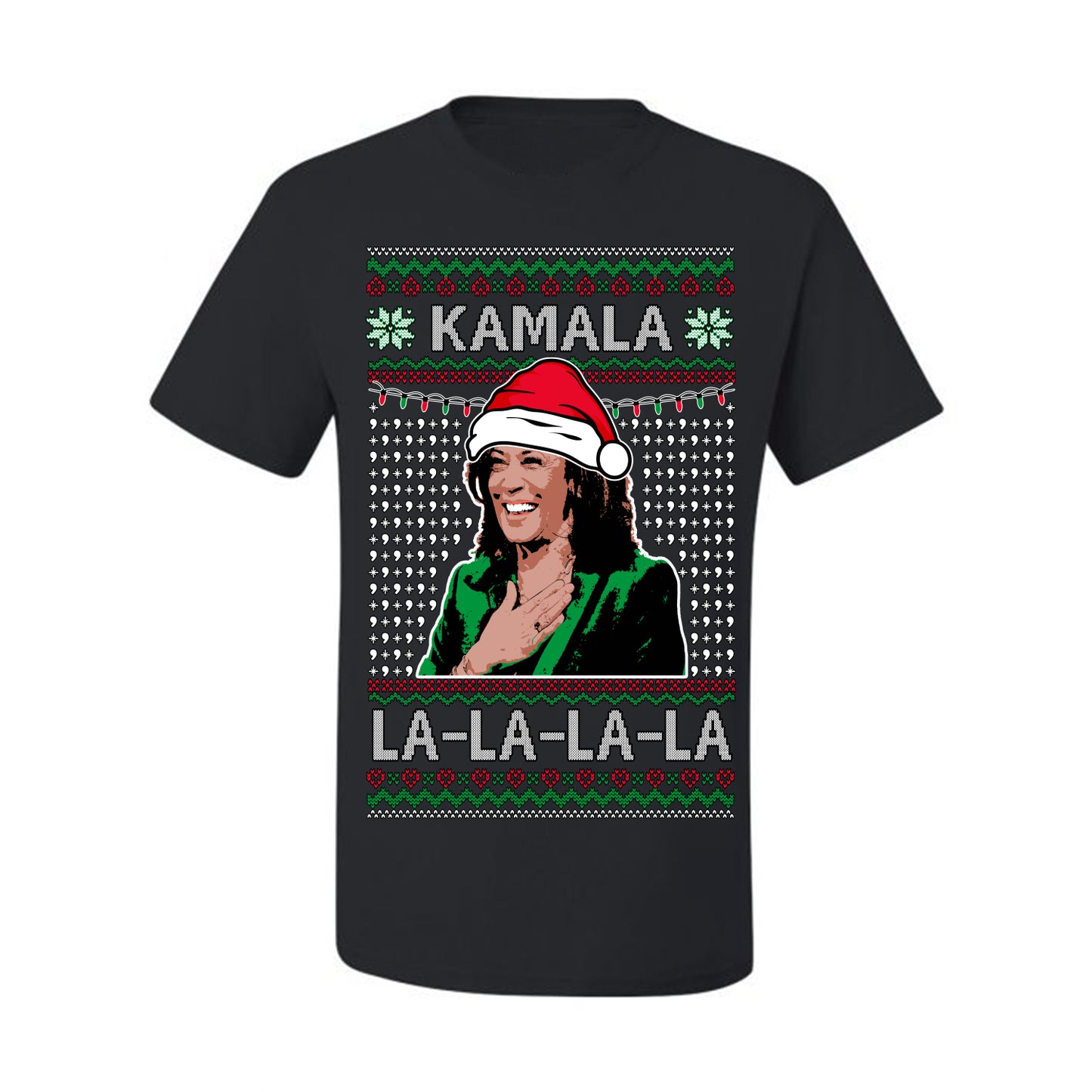 Kamala La La, Funny Kamala Harris Santa Hat Classic Xmas Song Carol Lyrics Winter Holiday, Ugly Christmas Sweater Ugly Christmas Men's T-Shirt