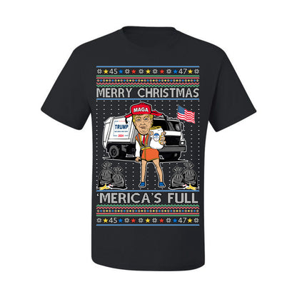 Donald Trump Merry Christmas Merica's Full, Cousin Eddie Christmas Vacation Garbage for Trump Funny Viral Meme, Ugly Christmas Sweater Ugly Christmas Men's T-Shirt