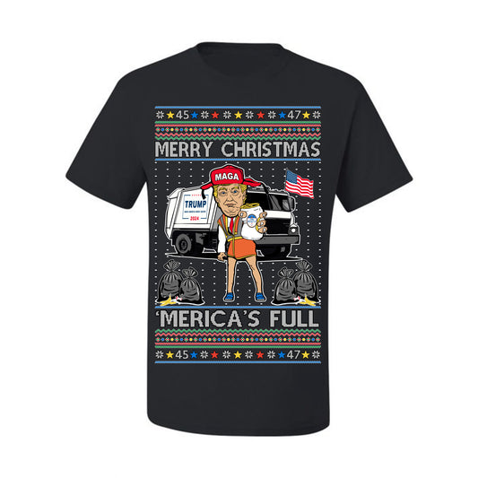 Donald Trump Merry Christmas Merica's Full, Cousin Eddie Christmas Vacation Garbage for Trump Funny Viral Meme, Ugly Christmas Sweater Ugly Christmas Men's T-Shirt
