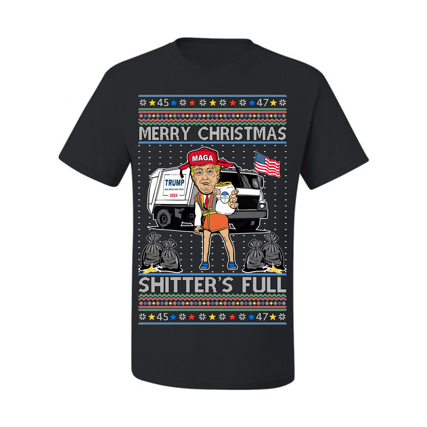 Donald Trump Merry Christmas Shitter's Full, Cousin Eddie Christmas Vacation Garbage for Trump Funny Viral Meme, Ugly Christmas Sweater Ugly Christmas Men's T-Shirt