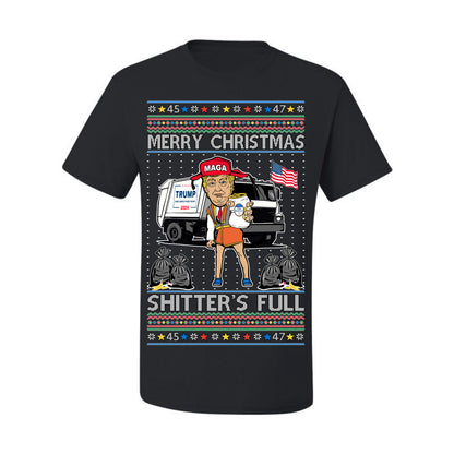 Donald Trump Merry Christmas Shitter's Full, Cousin Eddie Christmas Vacation Garbage for Trump Funny Viral Meme, Ugly Christmas Sweater Ugly Christmas Men's T-Shirt