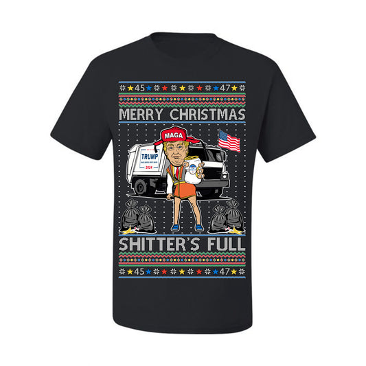 Donald Trump Merry Christmas Shitter's Full, Cousin Eddie Christmas Vacation Garbage for Trump Funny Viral Meme, Ugly Christmas Sweater Ugly Christmas Men's T-Shirt