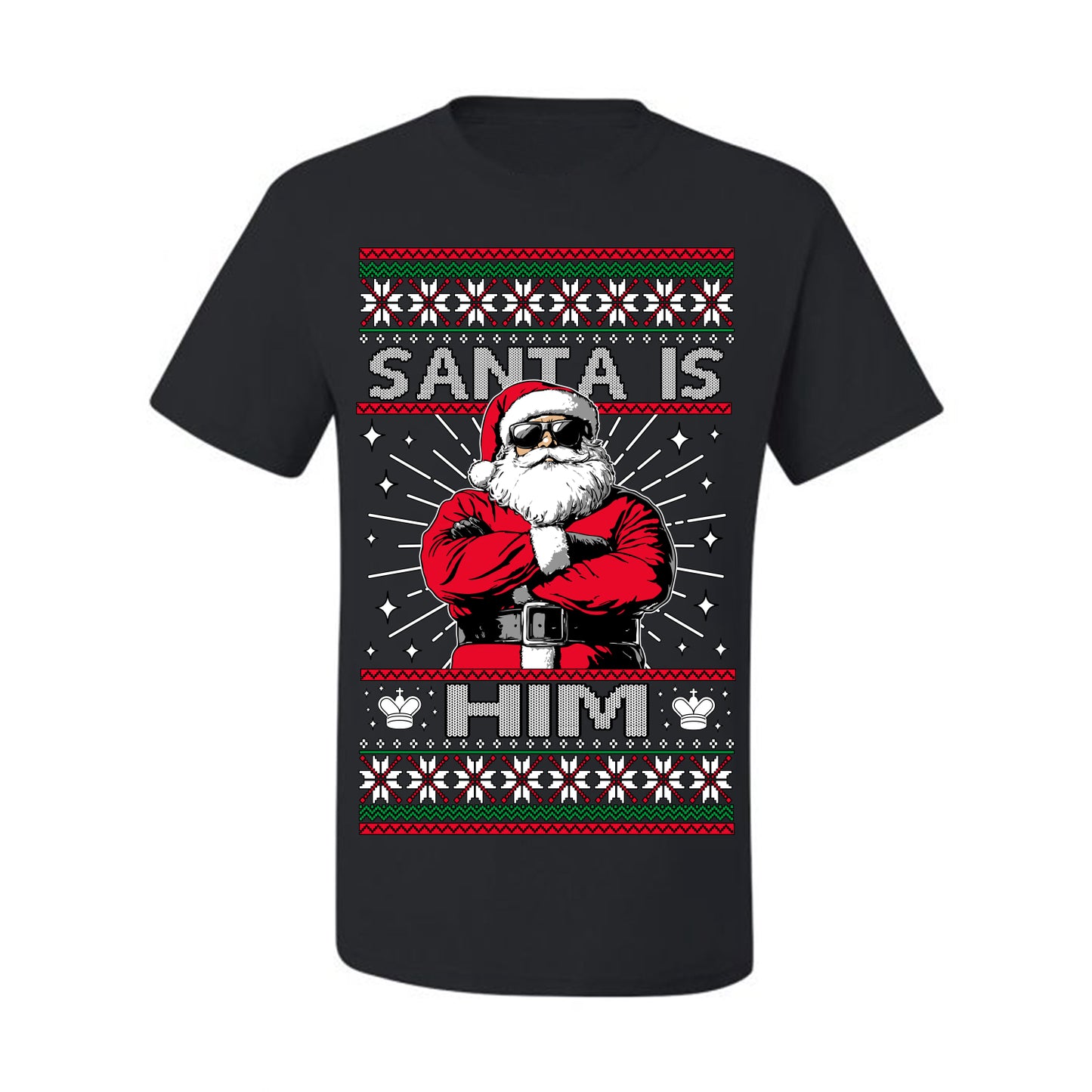 Santa Is Him Funny Gen Z Viral Meme Shades, Religious Christ Christian Christianity Brain Rot Joke Slang Ugly Christmas Sweater Ugly Christmas Men's T-Shirt