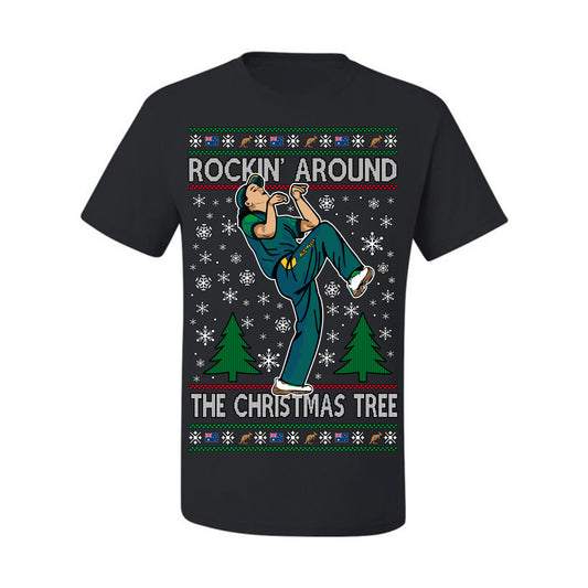 Rockin Around the Christmas Tree Raygun Viral Meme Australian AUS, Sports Australia Breakdancer Ray Gun Funny Ugly Christmas Sweater Ugly Christmas Men's T-Shirt