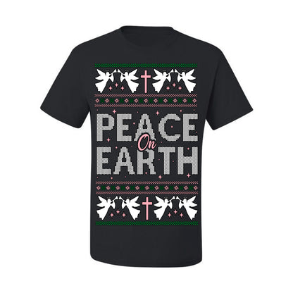 Peace On Earth Funny Xmas Cute Pink Angel Cross, Women Men Religious Christian Catholic Ugly Christmas Sweater Ugly Christmas Men's T-Shirt