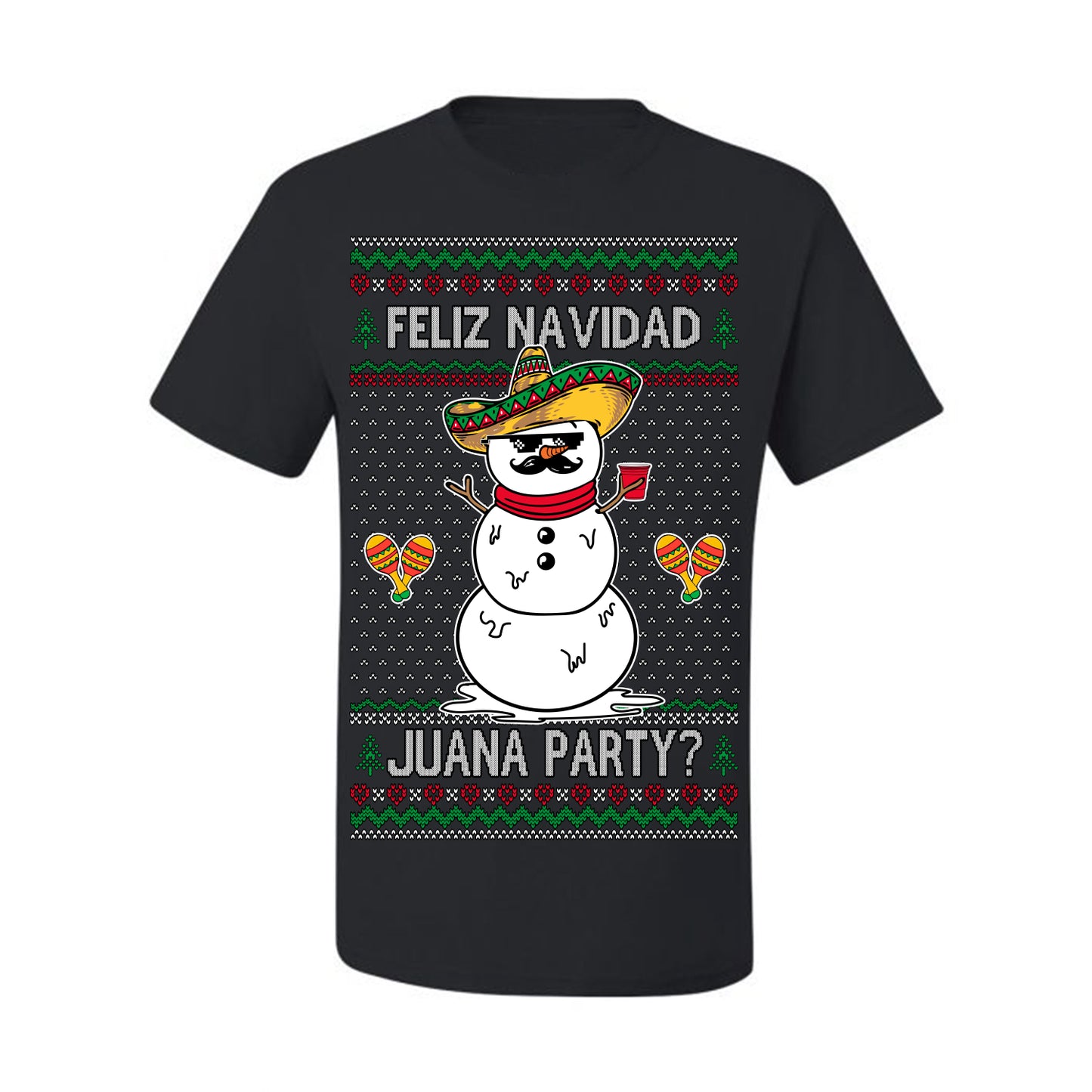 Feliz Navidad Juana Party? Funny Spanish Drinking Sueter Cerveza Ropa en Espanol Ugly Christmas Sweater Ugly Christmas Men's T-Shirt