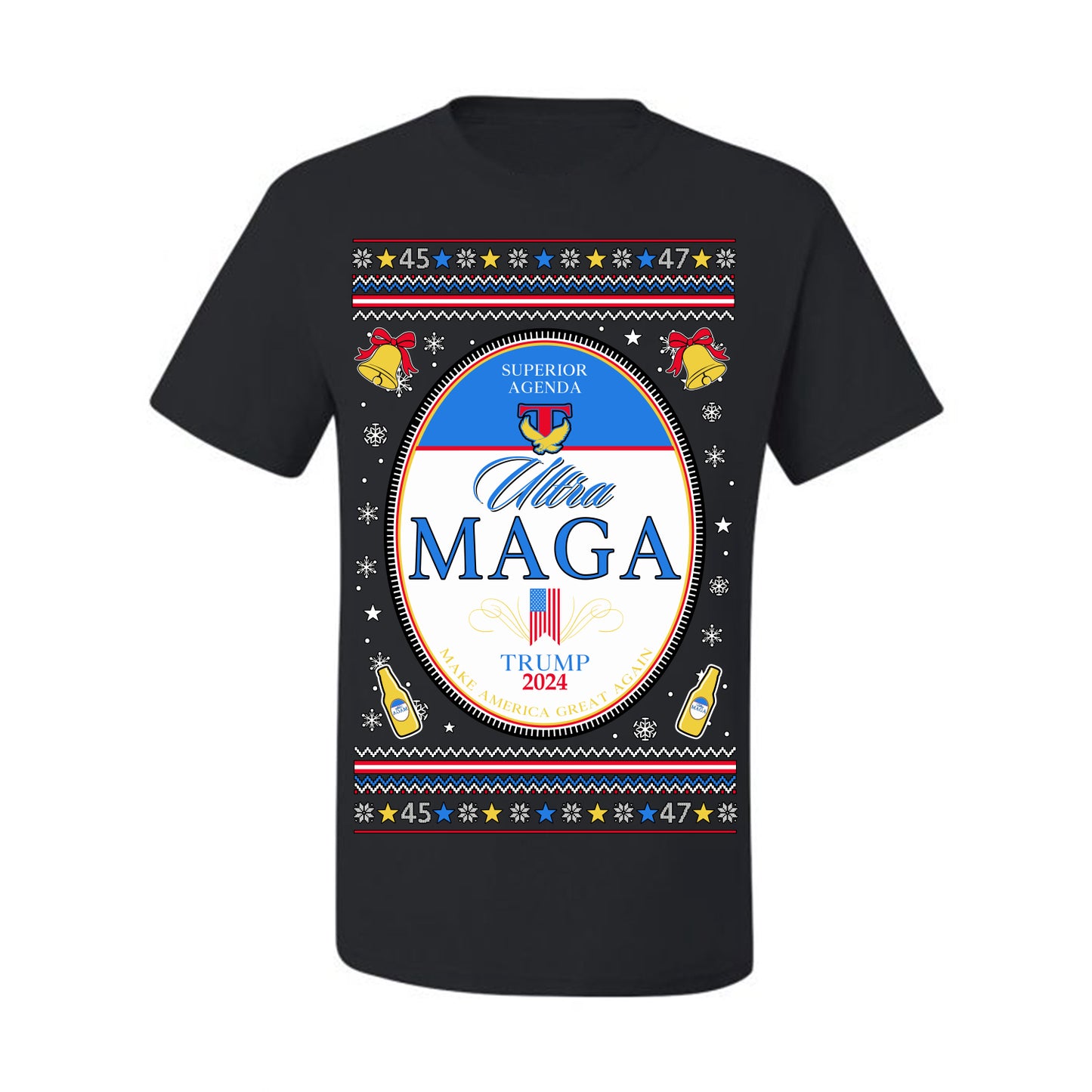 Ultra MAGA Superior Agenda Trump Vance 2024 Funny Beer Logo Ugly Christmas Sweater Ugly Christmas Men's T-Shirt