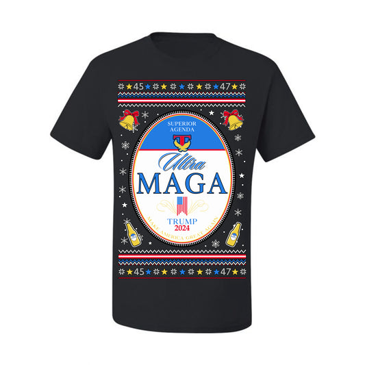 Ultra MAGA Superior Agenda Trump Vance 2024 Funny Beer Logo Ugly Christmas Sweater Ugly Christmas Men's T-Shirt