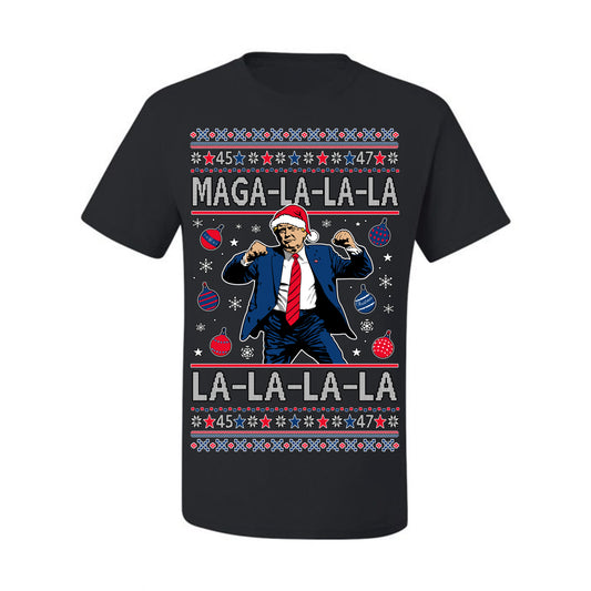 Maga La La La, Funny Xmas Santa Donald Trump Viral Shimmy Dance Classic Christmas Carol Song, Ugly Christmas Sweater Ugly Christmas Men's T-Shirt