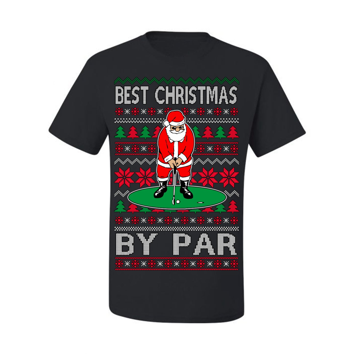 Best Christmas By Par Funny, Santa Golfing Iron Wedge Wood Drive Fore Birdie Eagle, Pun Sports Golf Ugly Christmas Sweater Ugly Christmas Men's T-Shirt