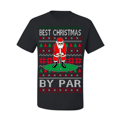Best Christmas By Par Funny, Santa Golfing Iron Wedge Wood Drive Fore Birdie Eagle, Pun Sports Golf Ugly Christmas Sweater Ugly Christmas Men's T-Shirt