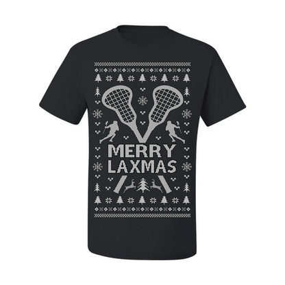 Merry Laxmas Funny Lacrosse Sports LAX, Teen Sport Player Boys Girls Adult Pun Ugly Christmas Sweater Ugly Christmas Men's T-Shirt