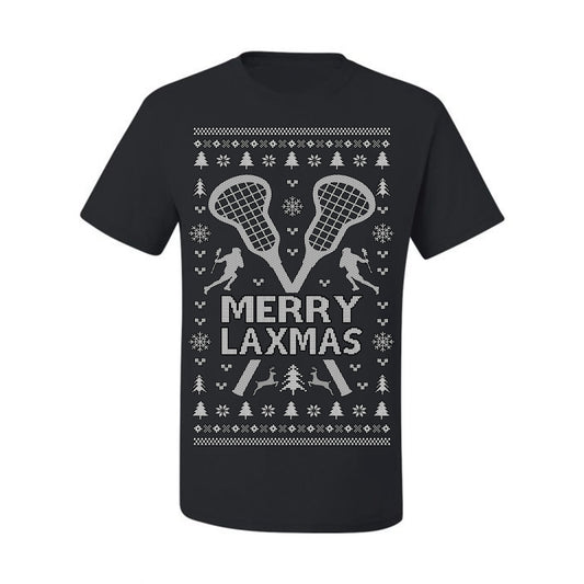 Merry Laxmas Funny Lacrosse Sports LAX, Teen Sport Player Boys Girls Adult Pun Ugly Christmas Sweater Ugly Christmas Men's T-Shirt