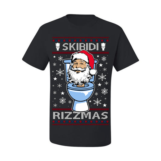 Skibidi Rizzmas Funny Toilet Video Viral Brain Rot Meme, Gen Z Alpha Slang Brainrot Memes Ugly Christmas Sweater Ugly Christmas Men's T-Shirt