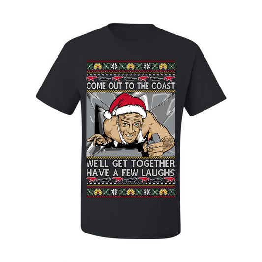 Come Out to the Coast Have a Few Laughs, Funny Die Hard Movie Scene Vent Lighter Quote McClane Nakatomi Plaza Xmas Party, Ugly Christmas Sweater Ugly Christmas Men's T-Shirt