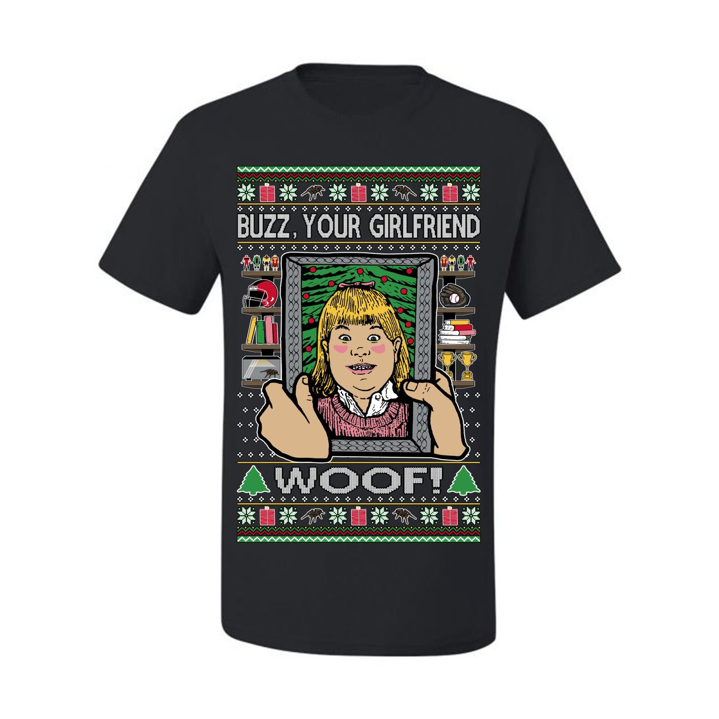 Buzz Your Girlfriend Woof, Funny 90s Chicago Xmas Movie Alone Kevin, Ugly Christmas Sweater Ugly Christmas Men's T-Shirt
