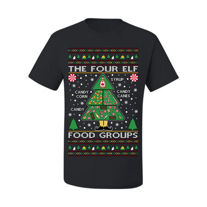The Four Elf Food Groups, Peppermint Chocolate Candy Canes Syrup, Funny Ugly Christmas Sweater Ugly Christmas Men's T-Shirt