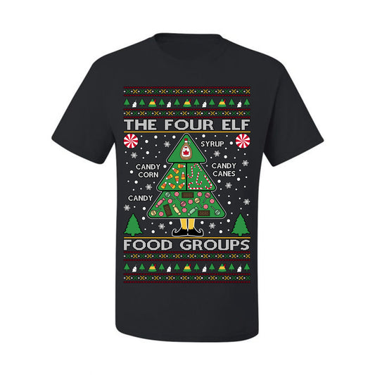 The Four Elf Food Groups, Peppermint Chocolate Candy Canes Syrup, Funny Ugly Christmas Sweater Ugly Christmas Men's T-Shirt