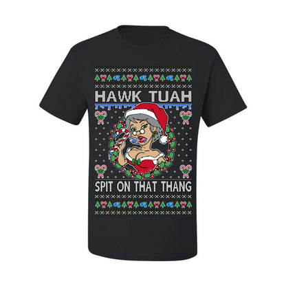 Hawk Tuah Spit On That Thang, Viral Hilarious Candy Cane Mrs Claus Funny Naughty Suck Meme, Ugly Christmas Sweater Ugly Christmas Men's T-Shirt