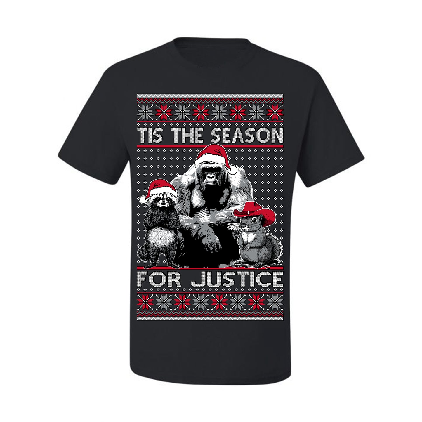 Tis the Season For Justice, RIP Harambe Peanut the Squirrel Fred Raccoon Viral Save our Pets Meme, Ugly Christmas Sweater Ugly Christmas Men's T-Shirt