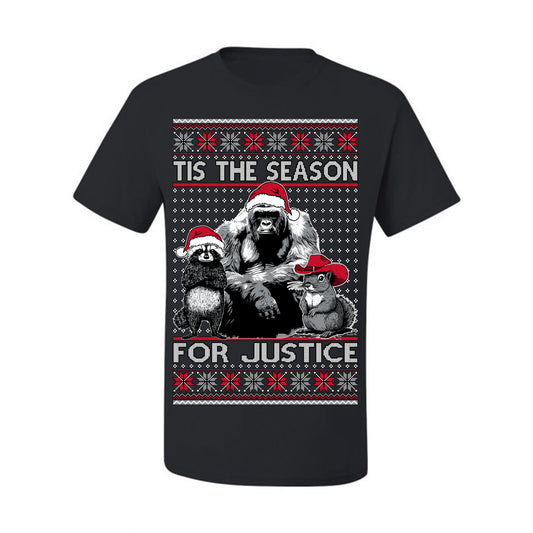 Tis the Season For Justice, RIP Harambe Peanut the Squirrel Fred Raccoon Viral Save our Pets Meme, Ugly Christmas Sweater Ugly Christmas Men's T-Shirt