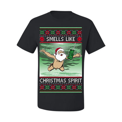 Smells Like Christmas Spirit, Funny Santa Claus Classic 90s Alternative Rock Album Cover Music Parody Ugly Christmas Sweater Ugly Christmas Men's T-Shirt