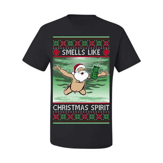 Smells Like Christmas Spirit, Funny Santa Claus Classic 90s Alternative Rock Album Cover Music Parody Ugly Christmas Sweater Ugly Christmas Men's T-Shirt
