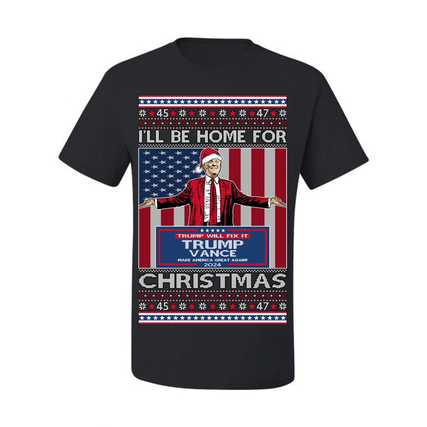 I'll Be Home for Christmas USA Trump 2024, MAGA Make America Great Again Santa Speech Ugly Christmas Sweater Ugly Christmas Men's T-Shirt