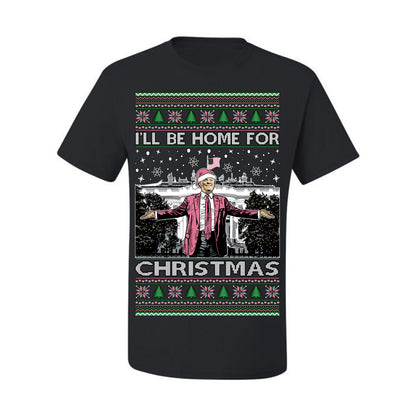 I'll Be Home for Christmas Pink Suit | Funny Santa Clause President Donald Trump White House Holiday Xmas Sweaters, MAGA Ugly Christmas Men's T-Shirt