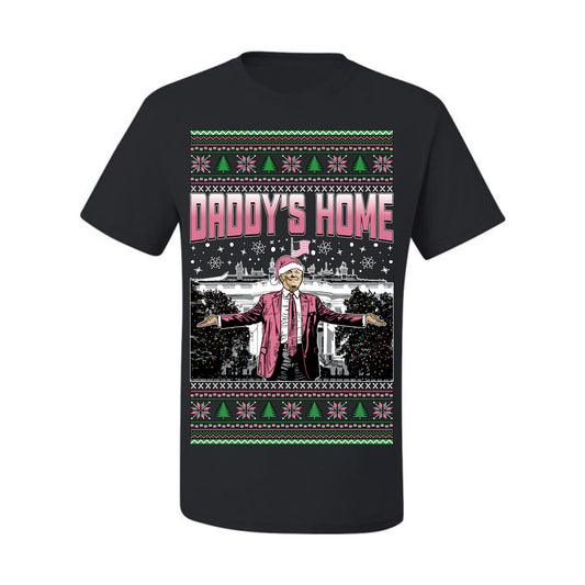 Daddy's Home Pink Suit, I'll Be Home for Christmas | Funny Santa Clause President Donald Trump White House Holiday Xmas Sweaters, MAGA Ugly Christmas Men's T-Shirt