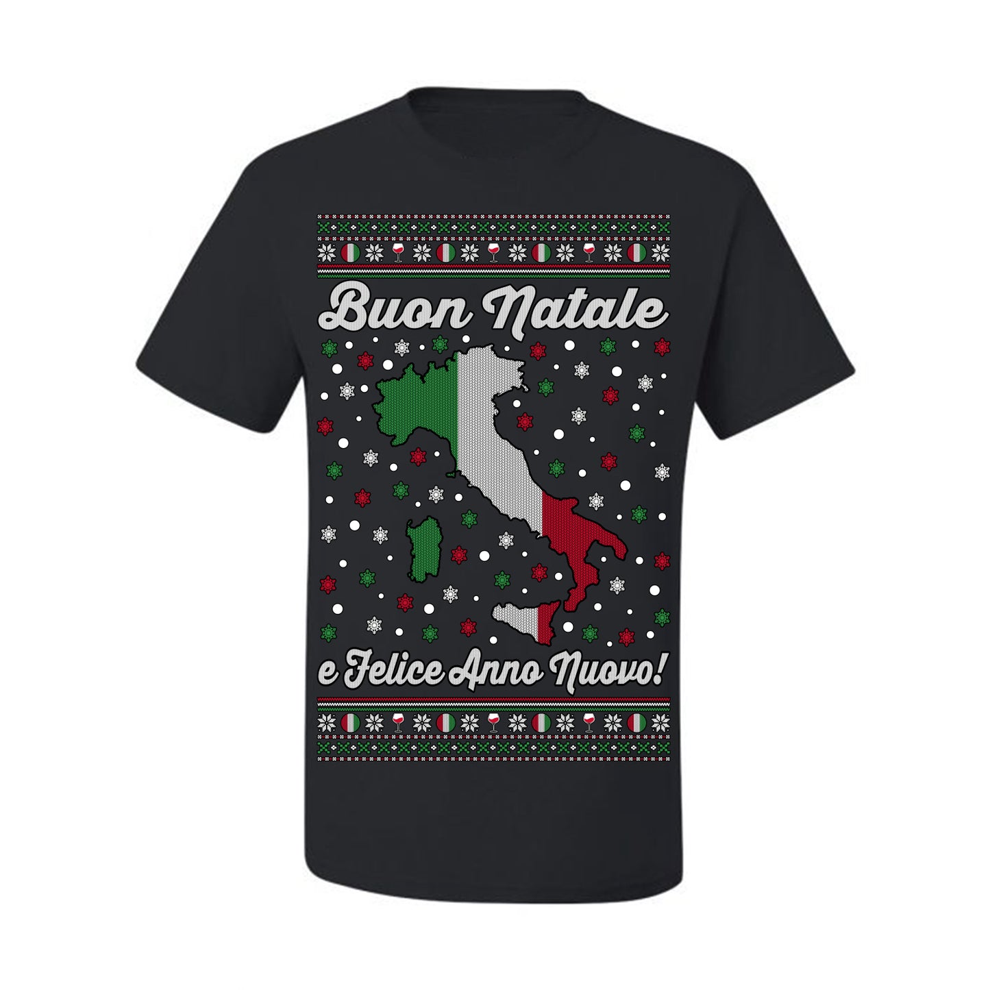 Buon Natale e Felice Anno Nuovo! Merry Christmas and Happy New Year, Funny Classic Italy Peninsula Italian Ugly Christmas Sweater Ugly Christmas Men's T-Shirt
