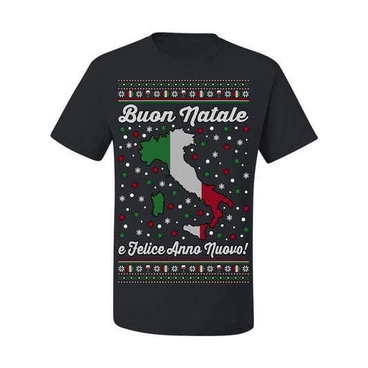 Buon Natale e Felice Anno Nuovo! Merry Christmas and Happy New Year, Funny Classic Italy Peninsula Italian Ugly Christmas Sweater Ugly Christmas Men's T-Shirt