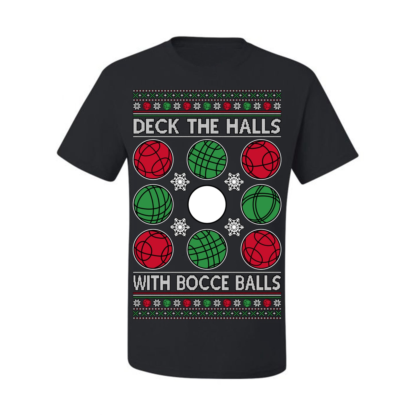 Deck the Halls with Bocce Balls, Funny Classic Italy Italian Sports Ugly Christmas Sweater Ugly Christmas Men's T-Shirt