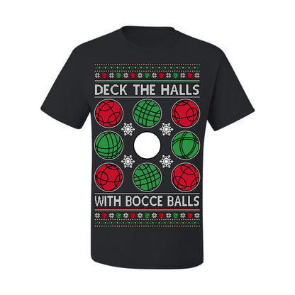 Deck the Halls with Bocce Balls, Funny Classic Italy Italian Sports Ugly Christmas Sweater Ugly Christmas Men's T-Shirt