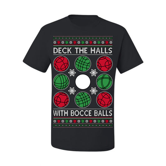 Deck the Halls with Bocce Balls, Funny Classic Italy Italian Sports Ugly Christmas Sweater Ugly Christmas Men's T-Shirt