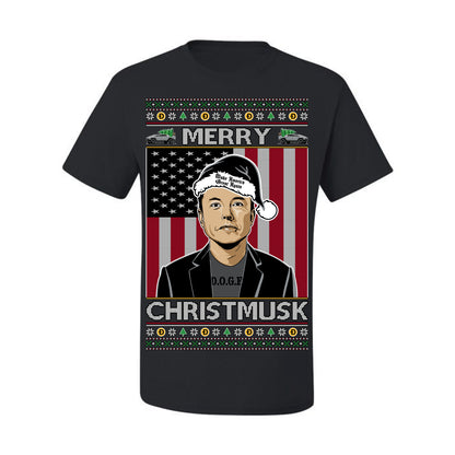 Merry Christmusk Funny Dark MAGA Santa Elon Doge Meme, Crypto Dogecoin America First USA Republican Ugly Christmas Sweater Ugly Christmas Men's T-Shirt